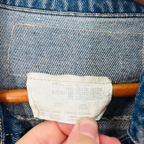 Vintage Dual Control Navy Boys Denim Jacket Small 90’s Leather Marines Embroider - Picture 7 of 9